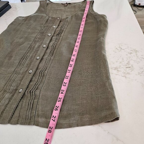 Tommy Bahama Tank Top Small Linen Olive Green Sleeveless Button Up - Picture 7 of 8